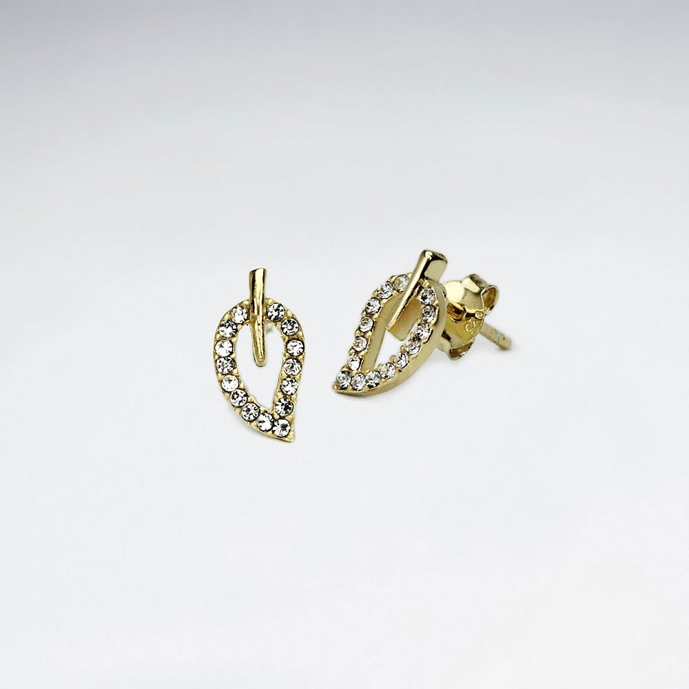 Sterling Silver Leaf Design With Crystal Stud Earrings