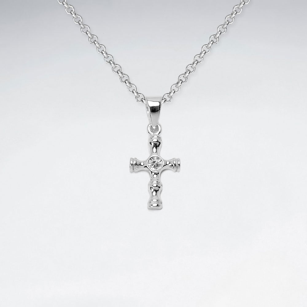 Sterling Silver Cross With Crystal Pendant