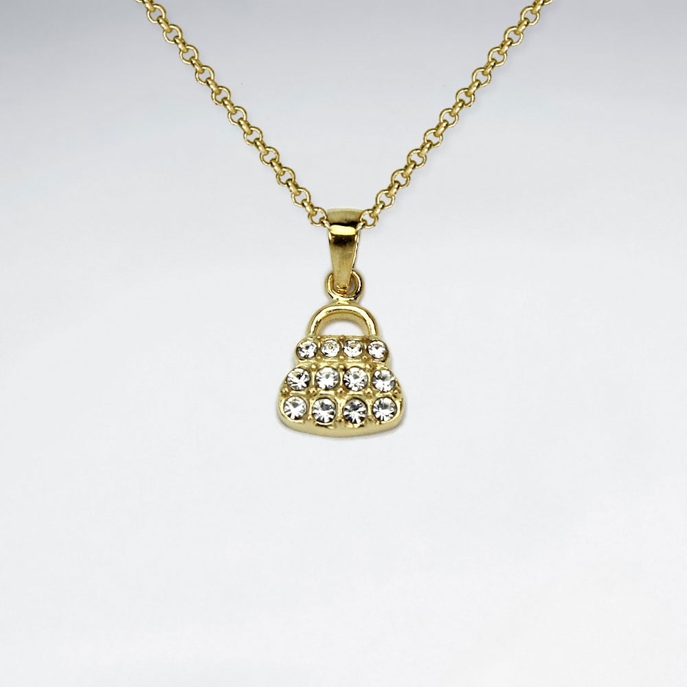 Sterling Silver Bag With Crystal Pendant