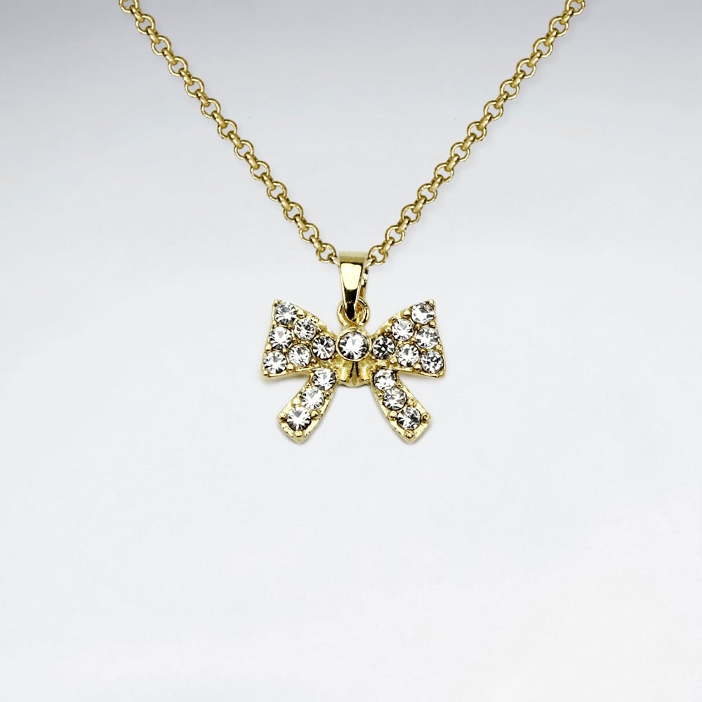 Sterling Silver Bow With Crystal Pendant