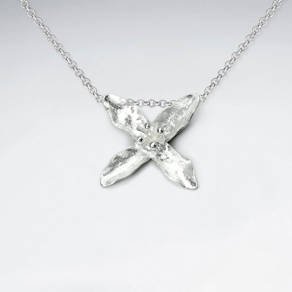 Sterling Silver Open Four Petal Flower Pendant
