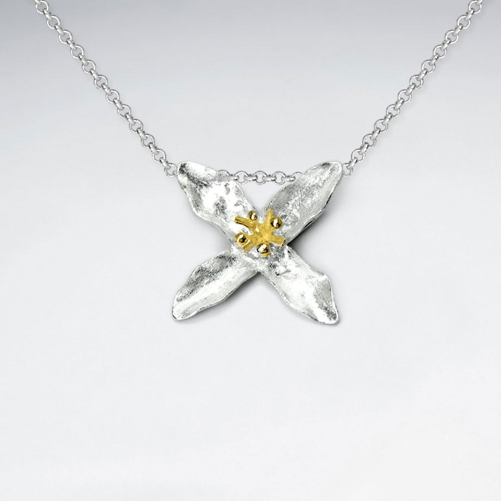 Sterling Silver Open Four Petal Flower Pendant