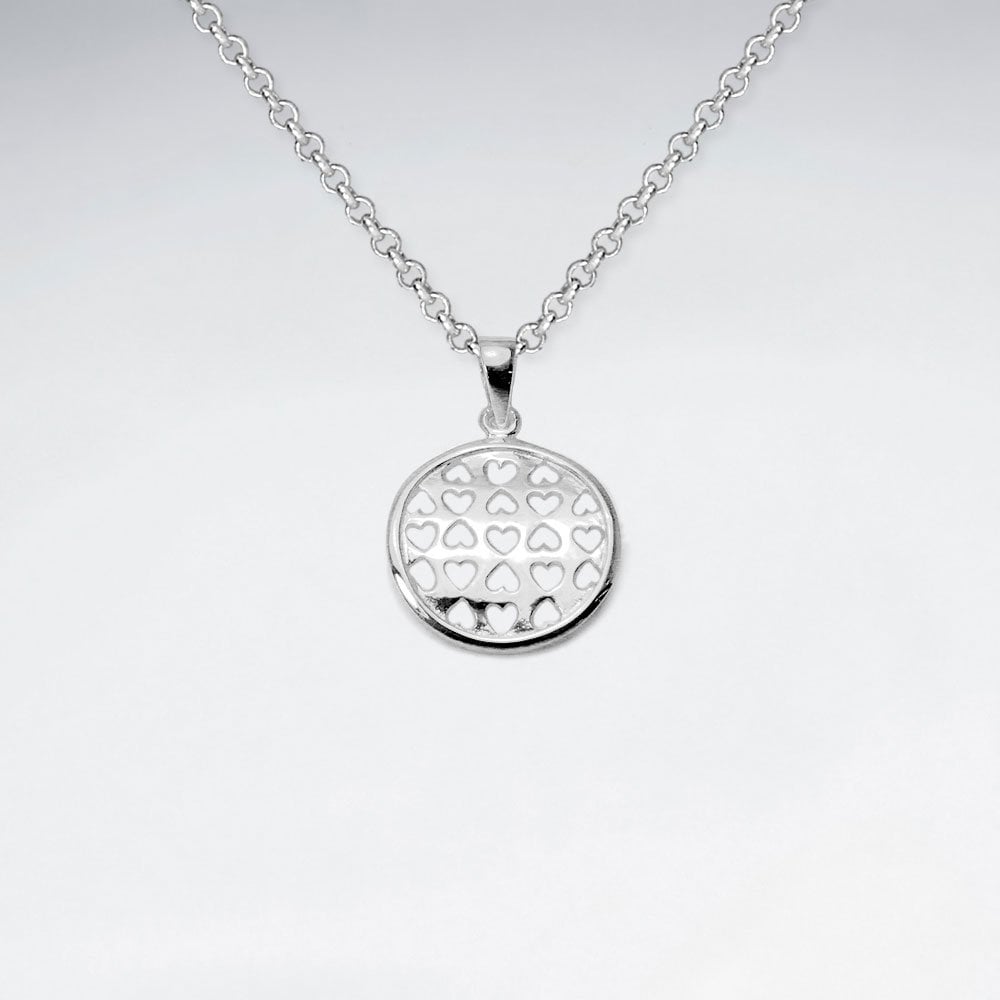 Hearts Cutout Circle Pendant in Brilliant Sterling Silver