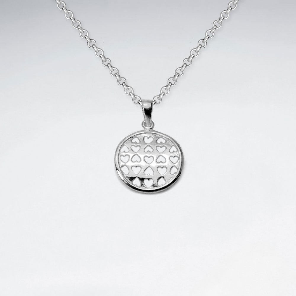 Hearts Cutout Circle Pendant in Brilliant Sterling Silver