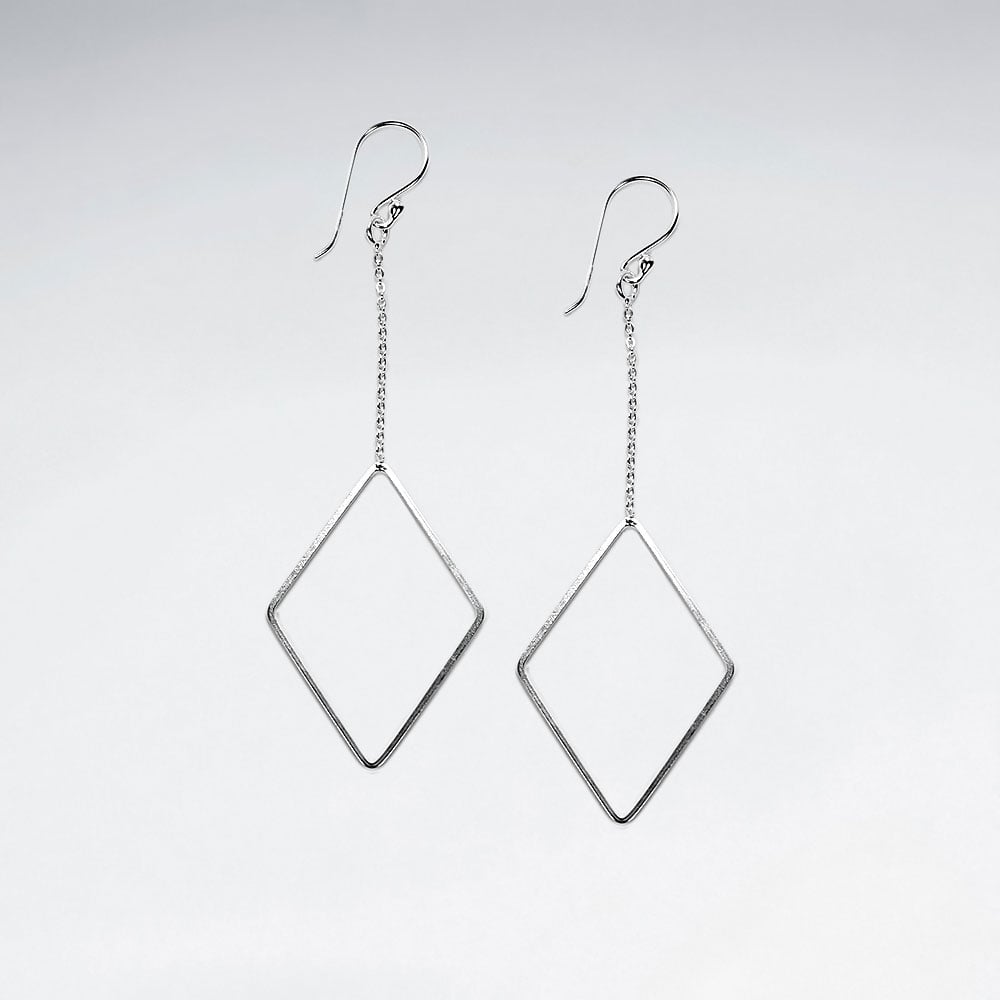 Sterling Silver Chain Dangle Diamond-Shaped Earrings