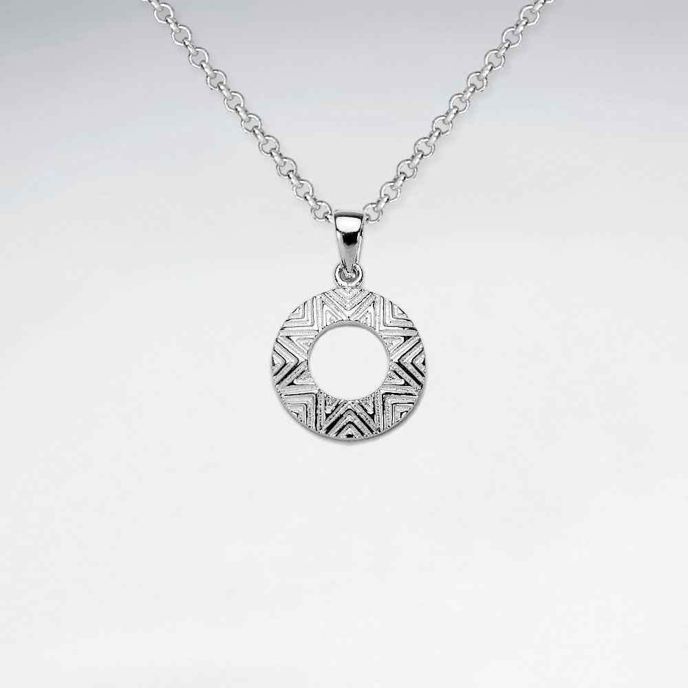 Sterling Silver Detailed Circle Disc Pendant