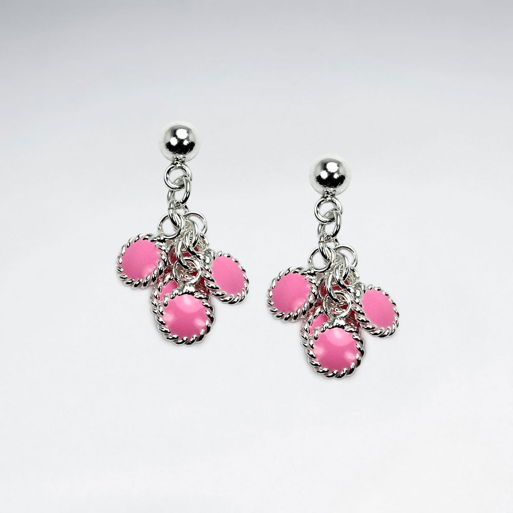 Multi Color Enamel Sterling Silver Cascade Dangle Earrings