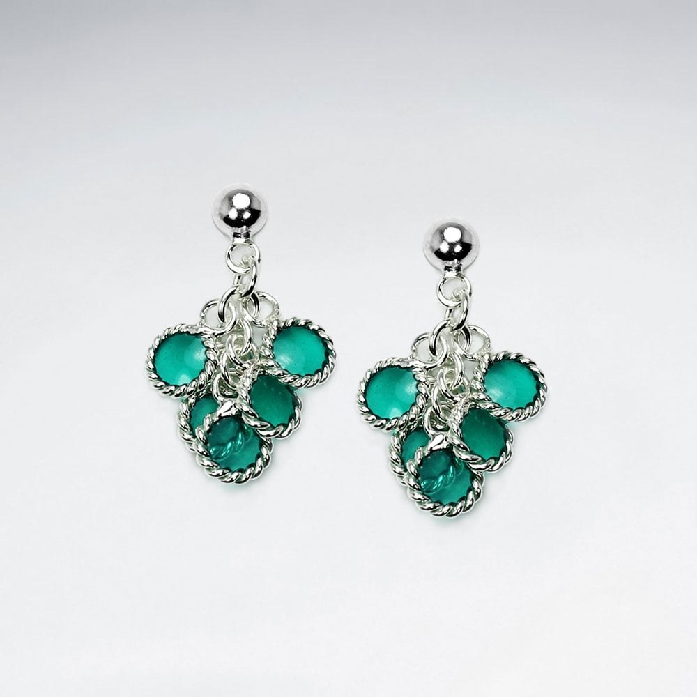 Multi Color Enamel Sterling Silver Cascade Dangle Earrings