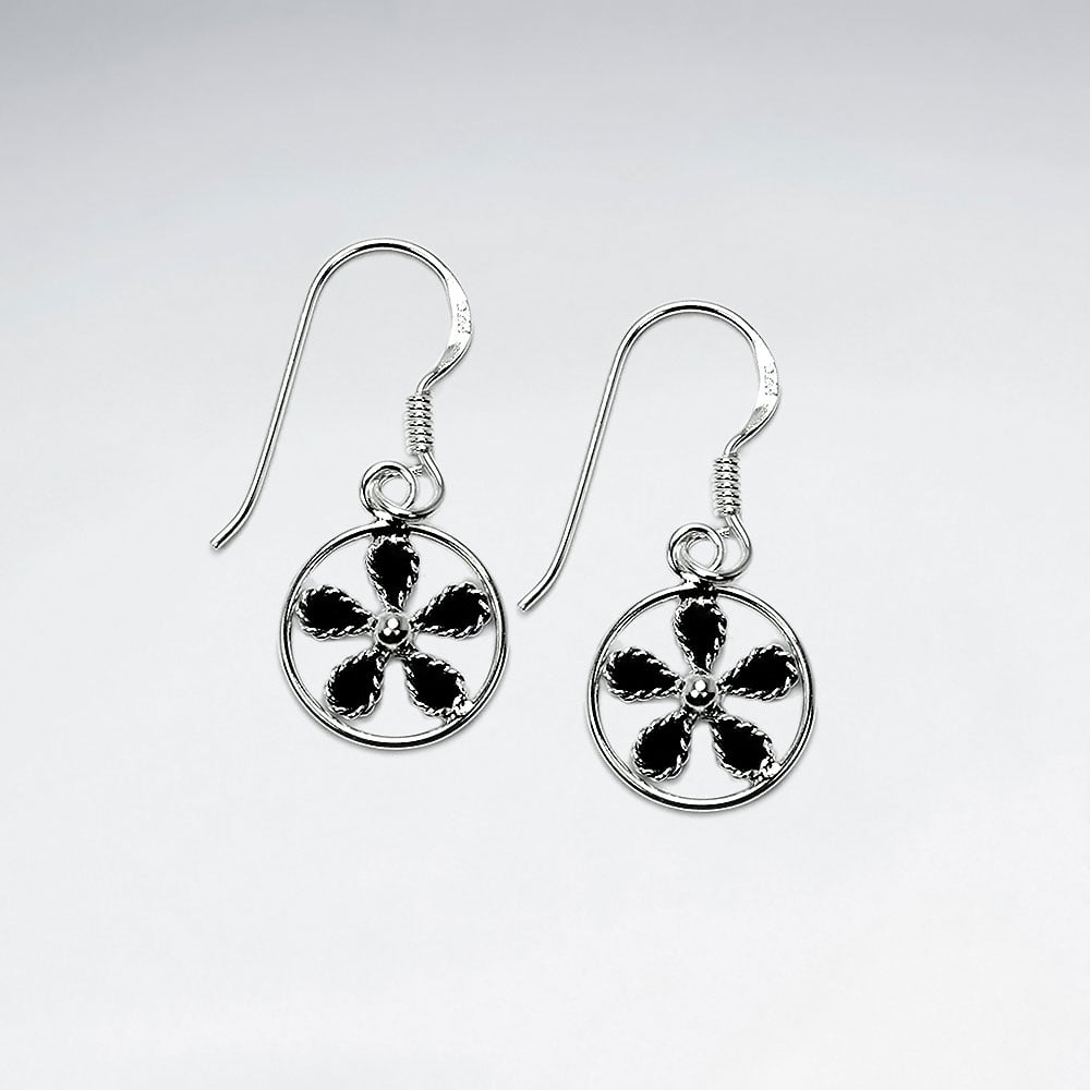 Multi Color Enamel Sterling Silver Floral Circles Dangle Earrings