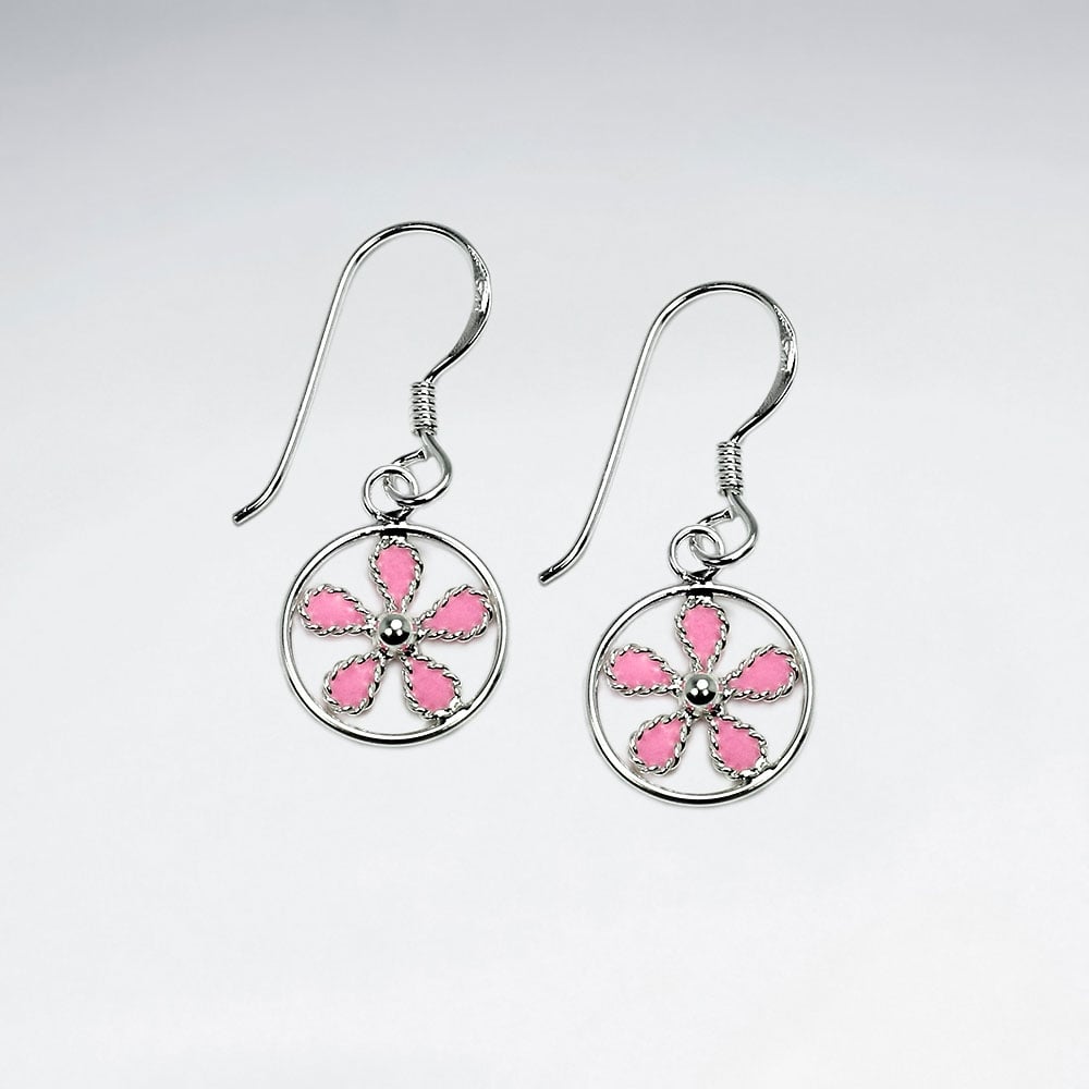 Multi Color Enamel Sterling Silver Floral Circles Dangle Earrings