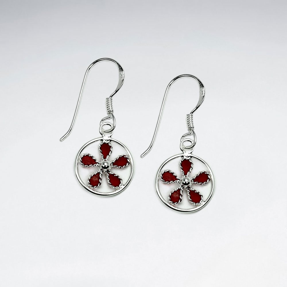 Multi Color Enamel Sterling Silver Floral Circles Dangle Earrings