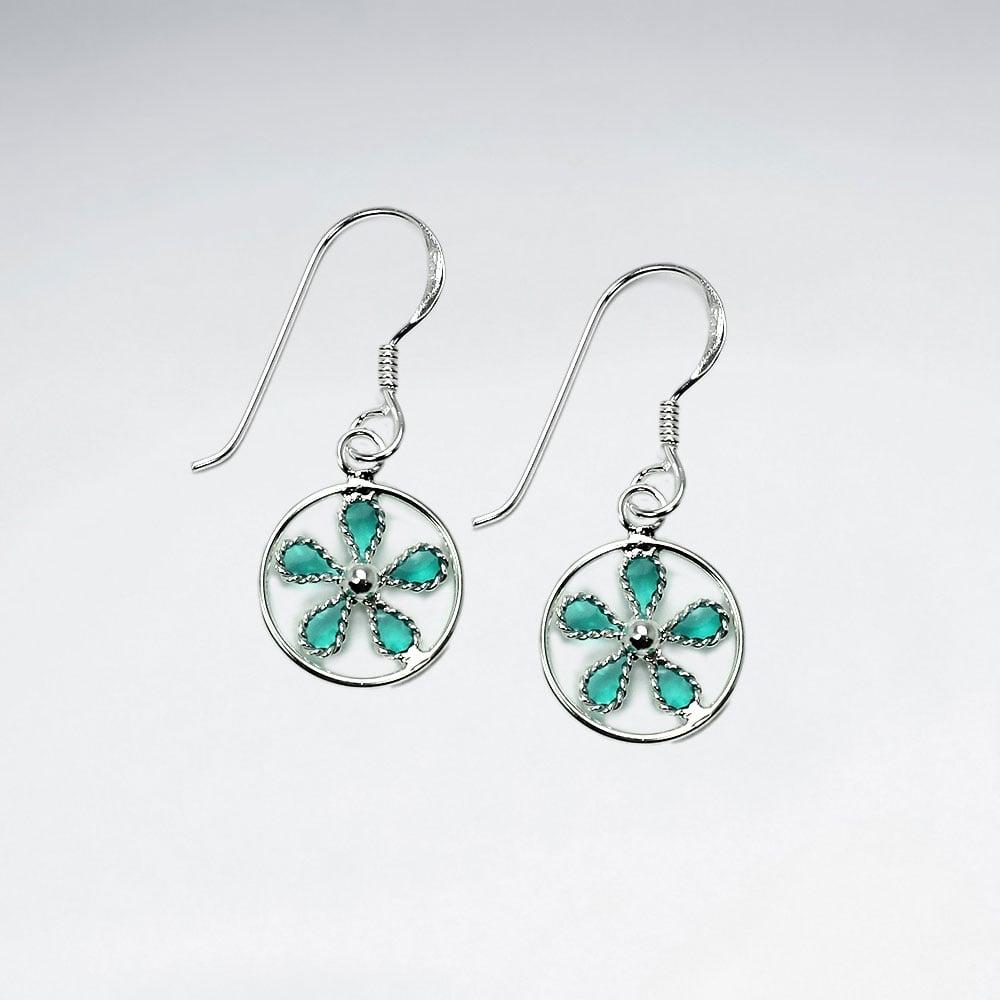 Multi Color Enamel Sterling Silver Floral Circles Dangle Earrings