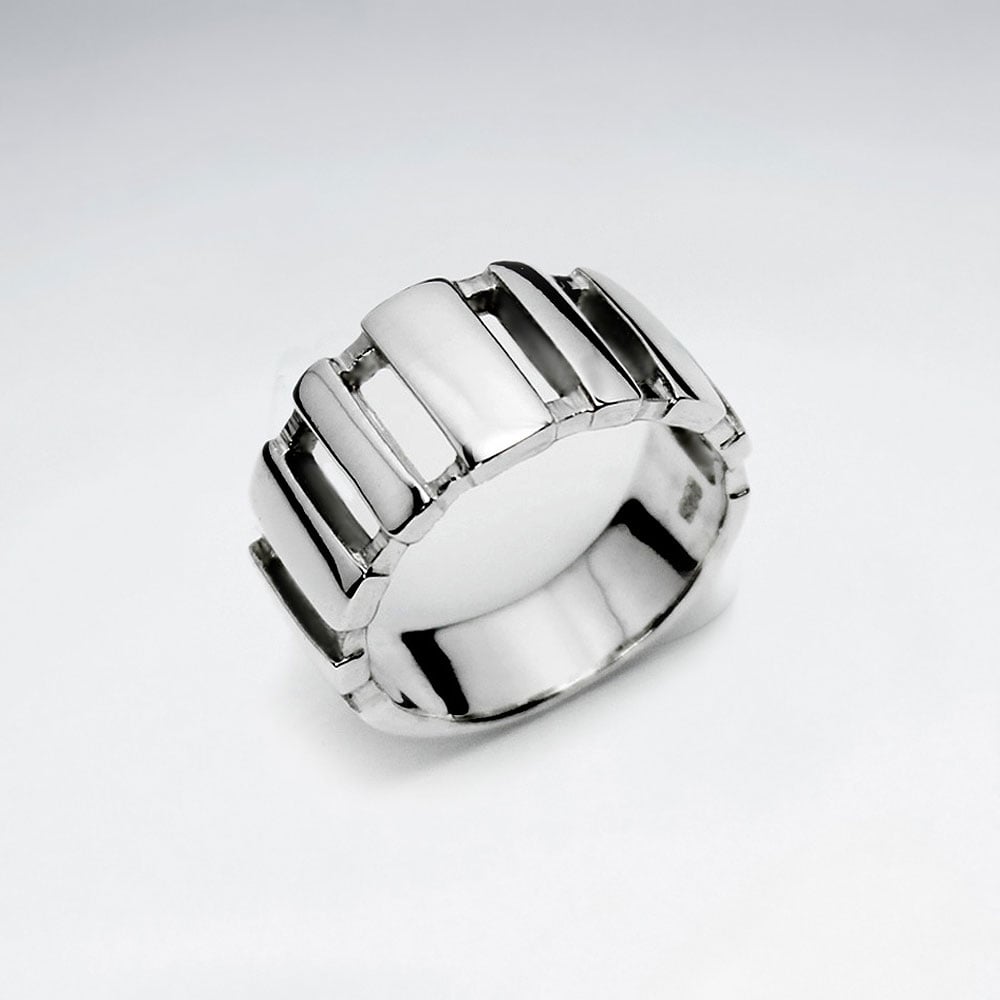 Sterling Silver Openwork Lined Ring