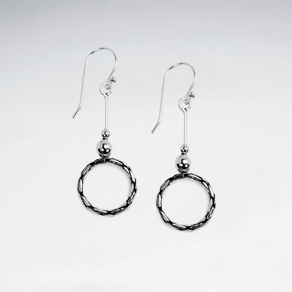 Oxidized Silver Edgy Style Open Circle Dangle Earrings