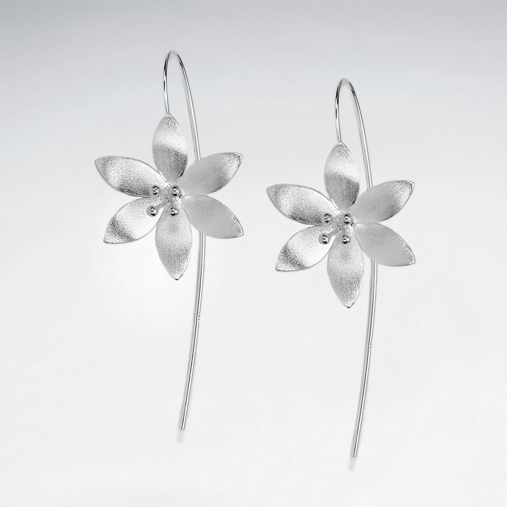 Matte Silver Peaceful Blossoms Threader Hook Earrings