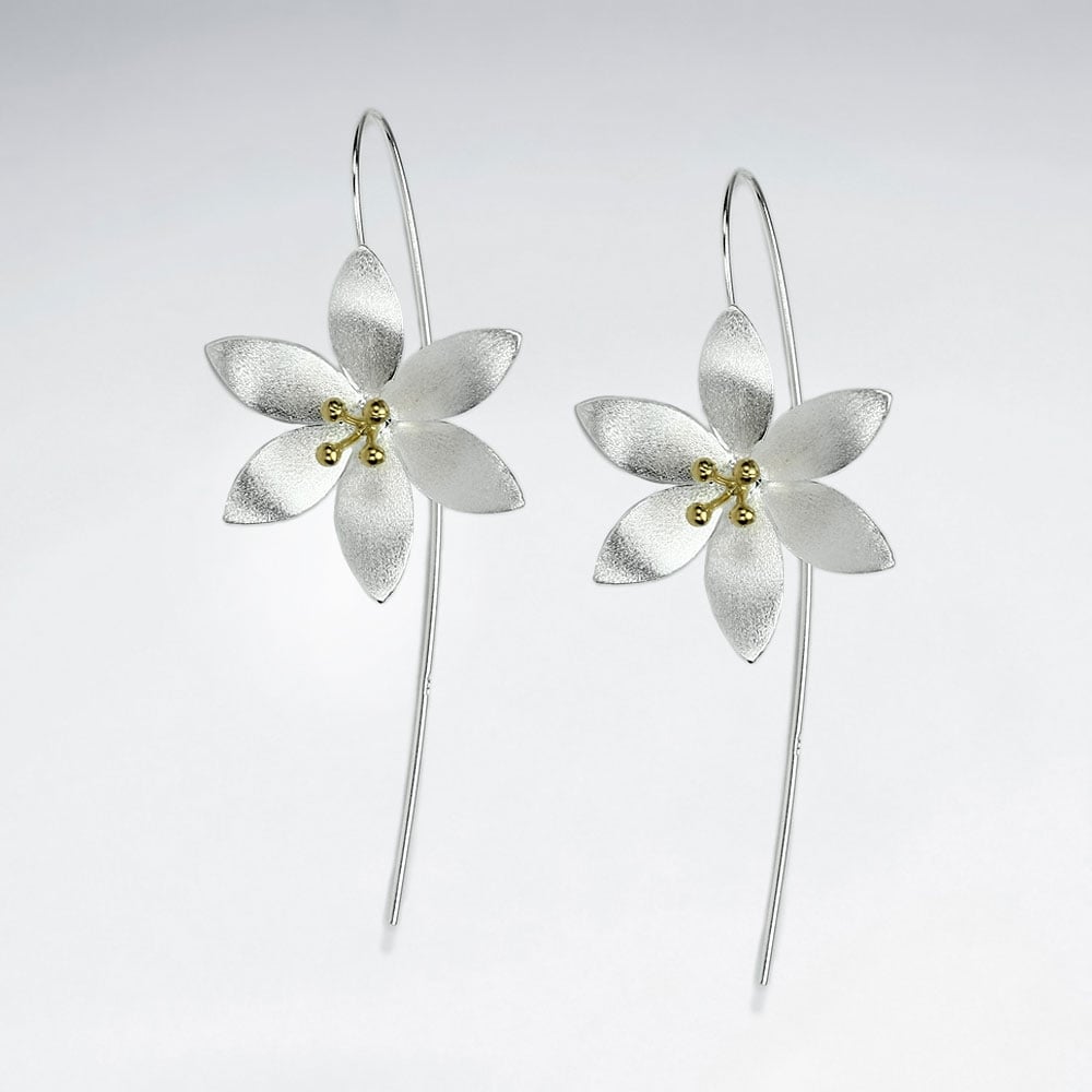 Matte Silver Peaceful Blossoms Threader Hook Earrings
