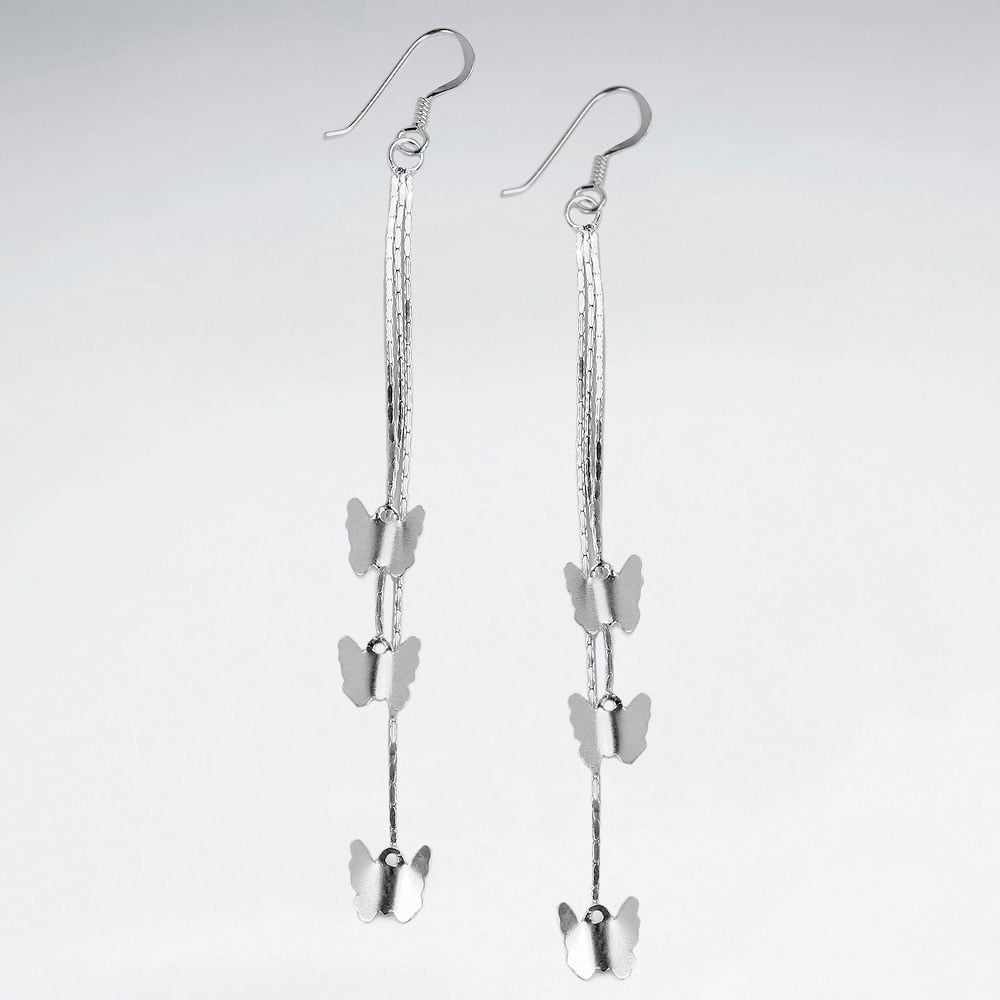 Delicate Butterfly Symphony Cascade Silver Silhouette Earrings