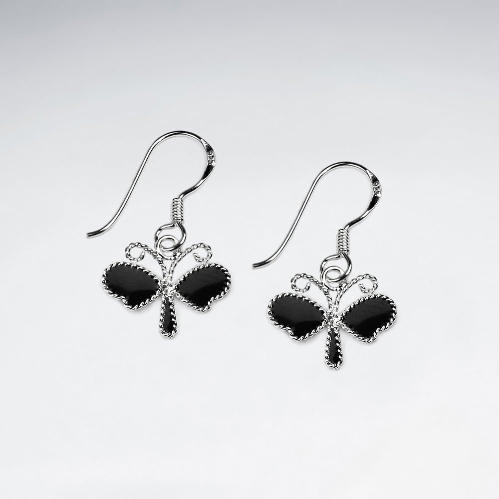 Enamel Dragonfly Dangle Earrings in Sterling Silver