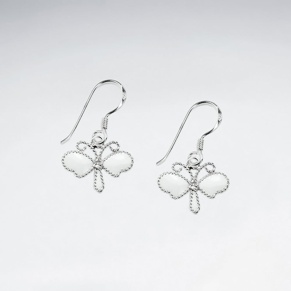 Enamel Dragonfly Dangle Earrings in Sterling Silver