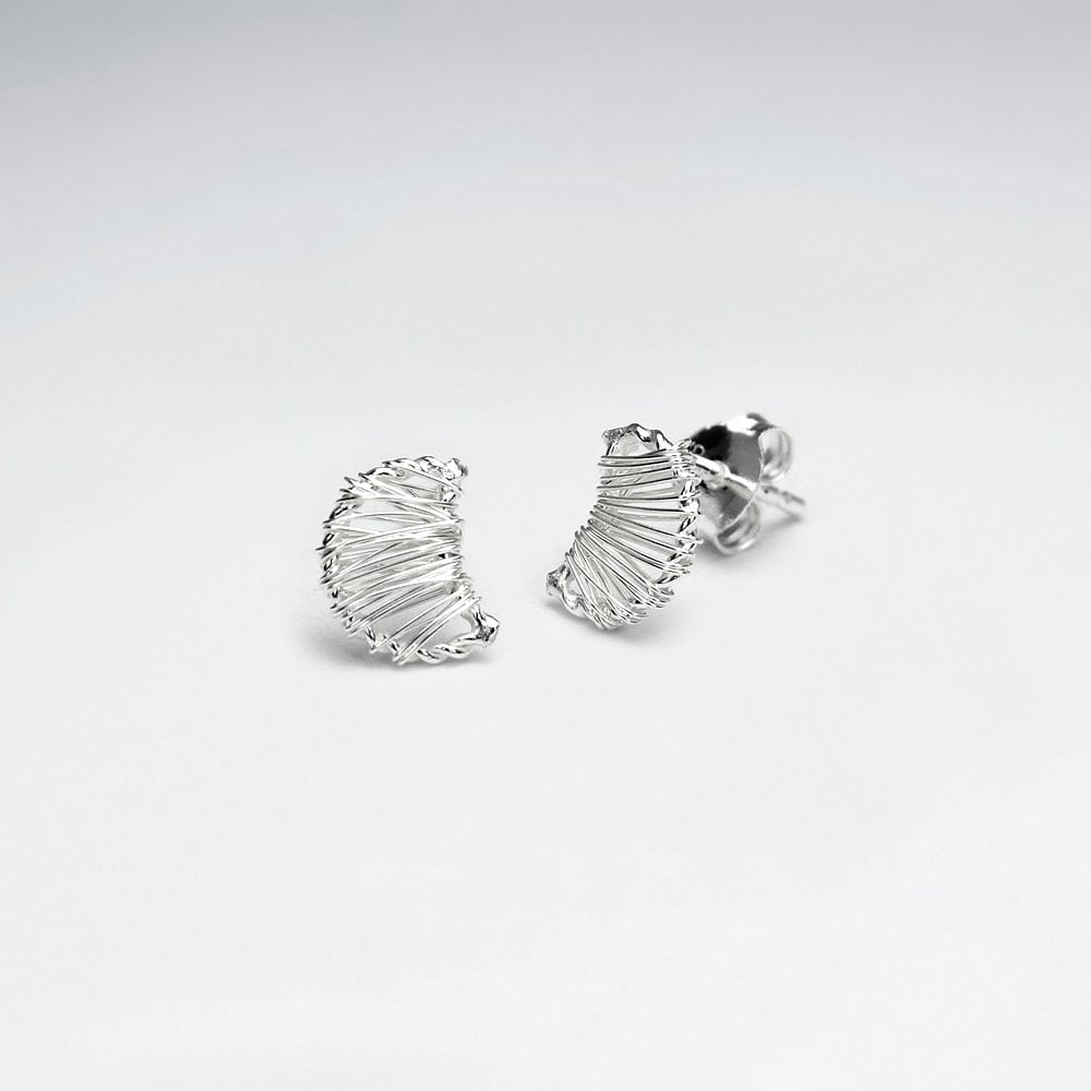 Sterling Silver Half Fan Wirework Stud Earrings