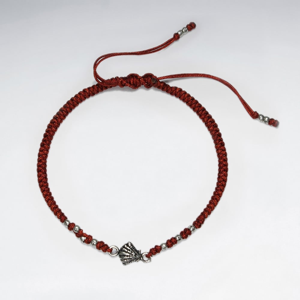 7" Adjustable Green Macrame Bracelet With Shell Silver Charm
