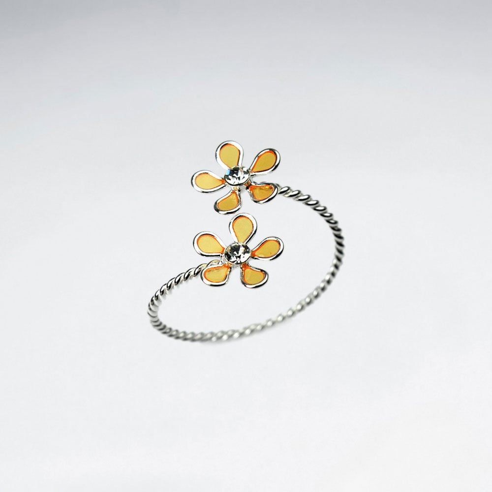 Sterling Silver Enamel Double Flower Wrap Ring