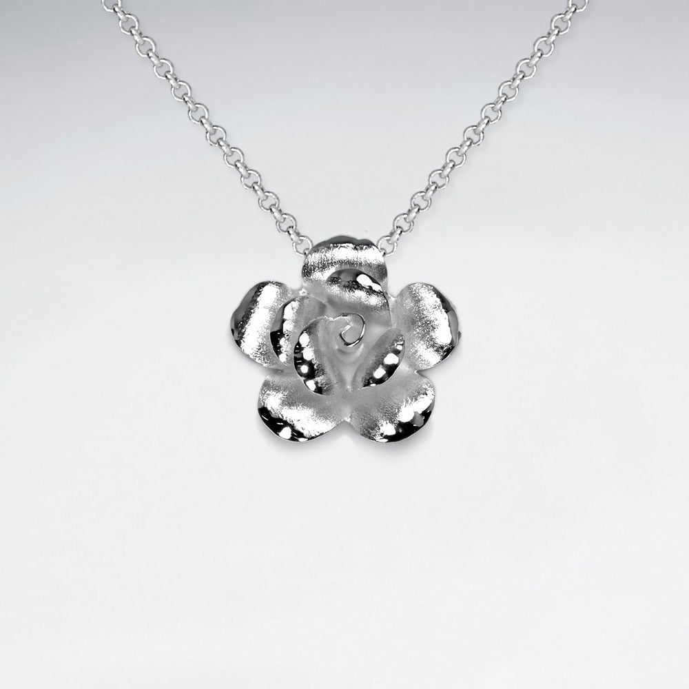Handmade Matte Silver High Polished Flower Pendant