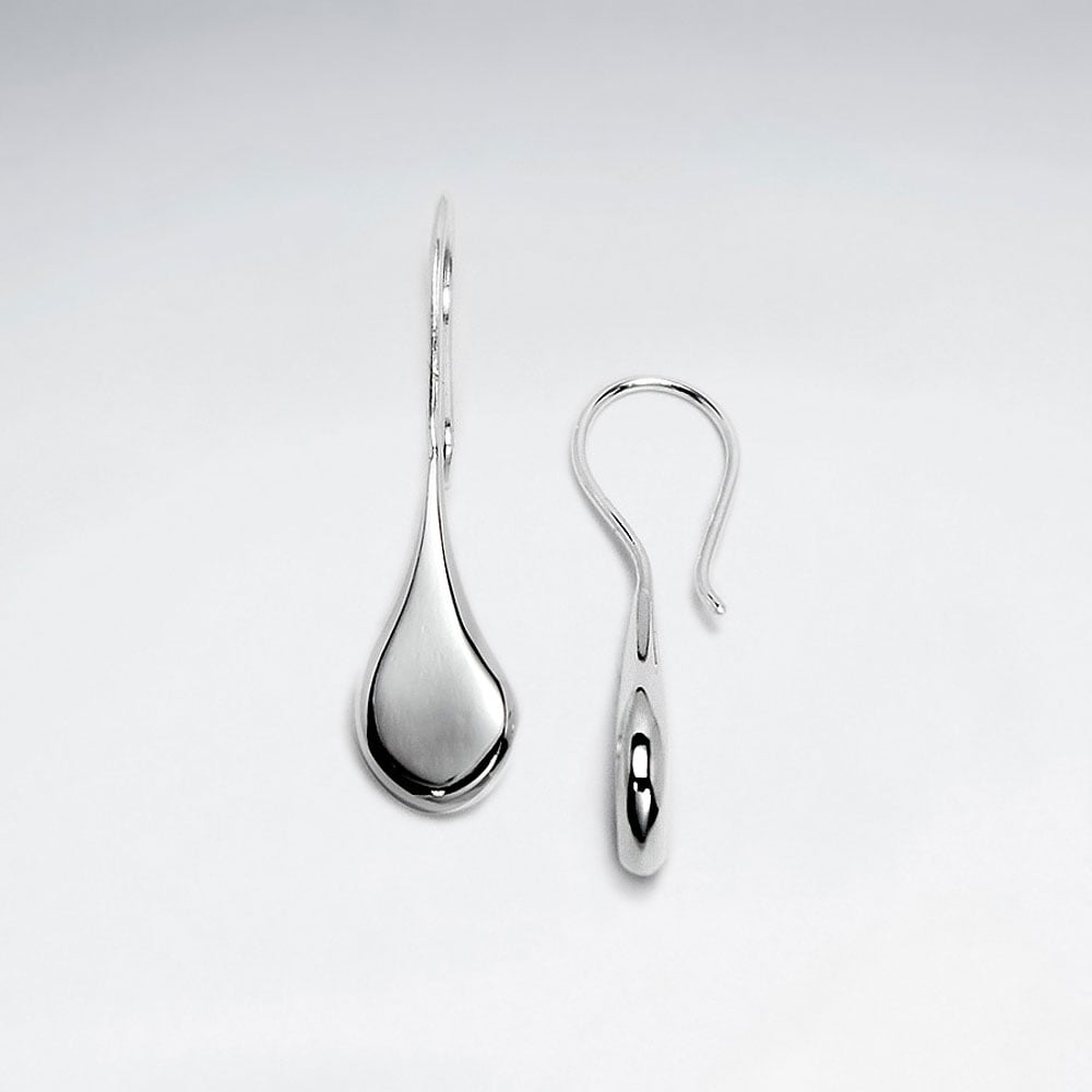 Delicate Polished Silver Teardrop  Dangle Hook Earrings
