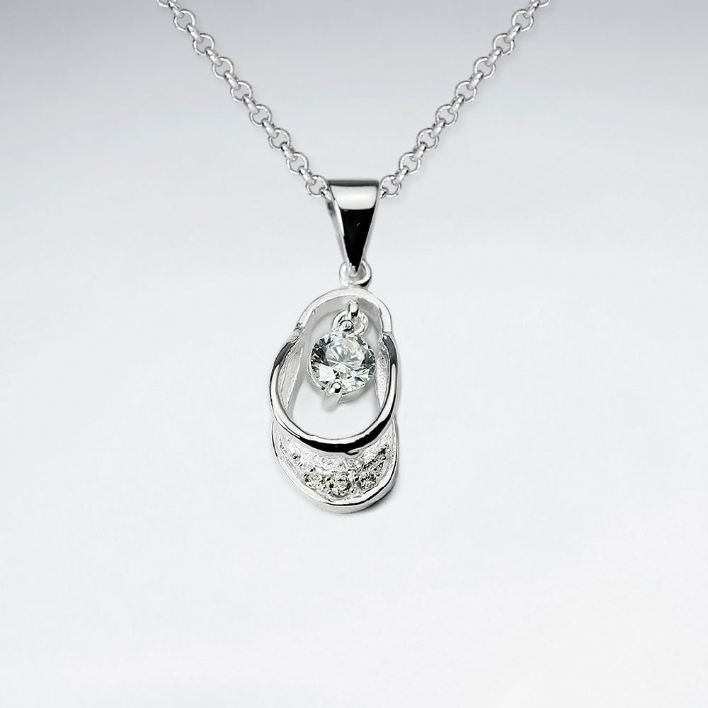 Sterling Silver and Cubic Zirconia Flip Flop Pendant