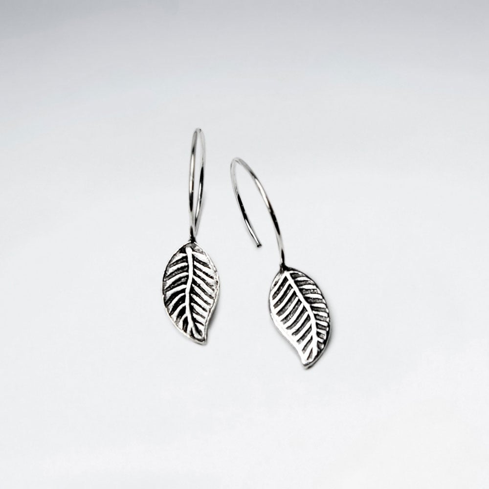 Oxidized Leaf Dangling Silver Earring