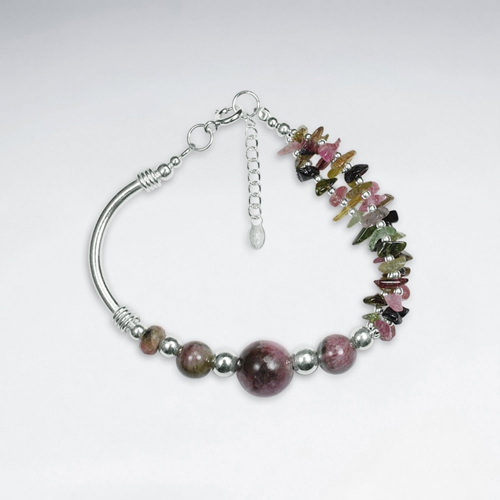 7" Tourmaline Bracelet With Curve Silver Tube