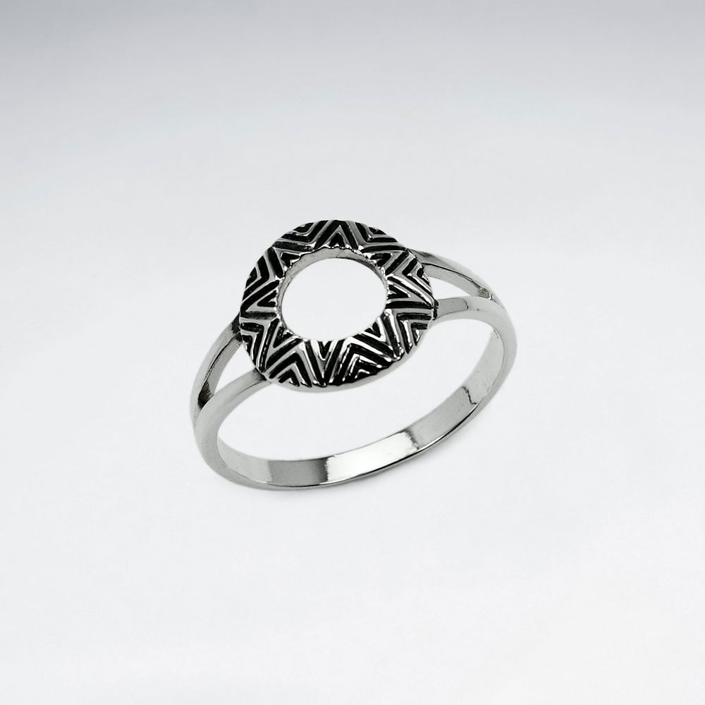 Oxidized Silver Ancient Sun Openwork Ring