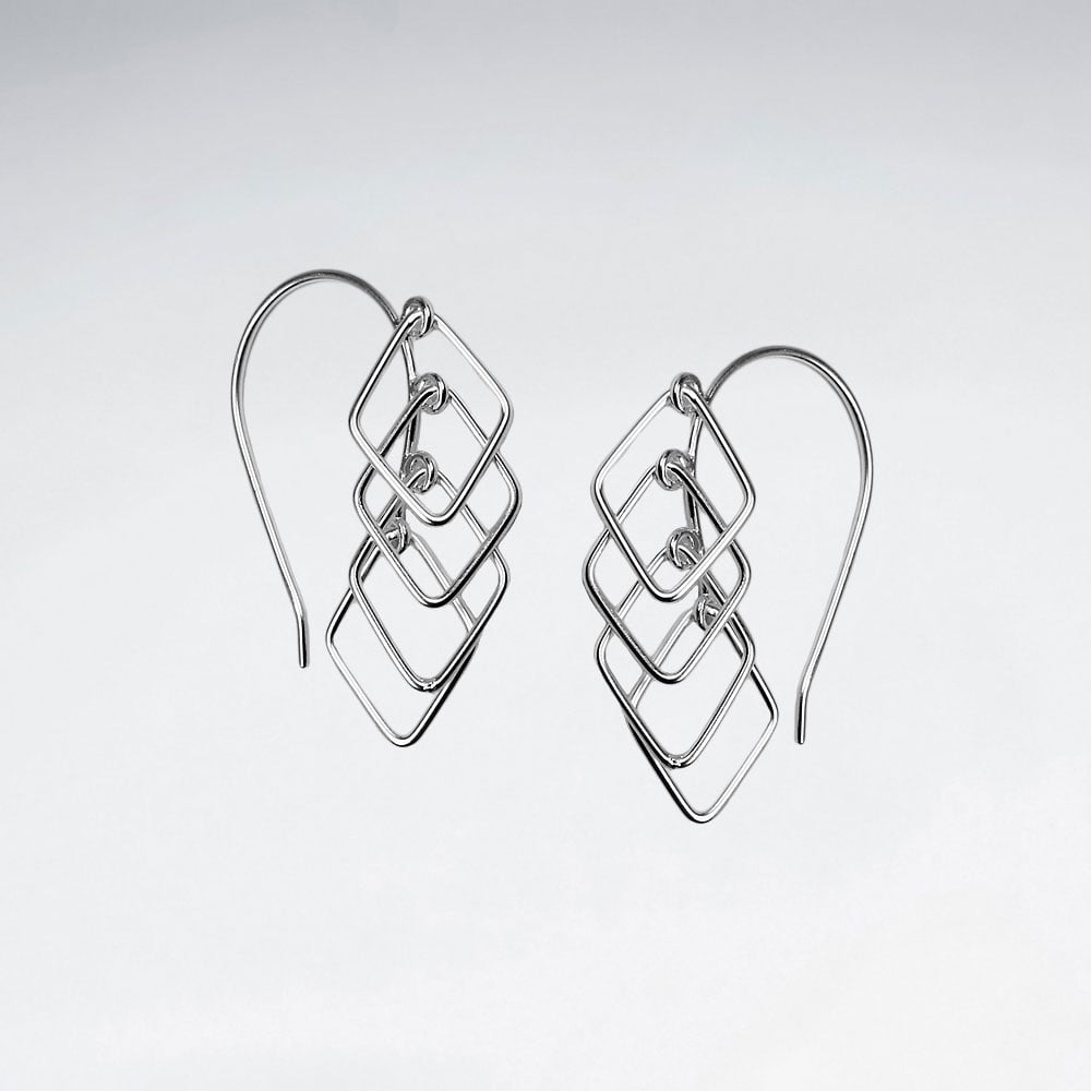 Sterling Silver Openwork Dimonds Shape Cascade Earrings