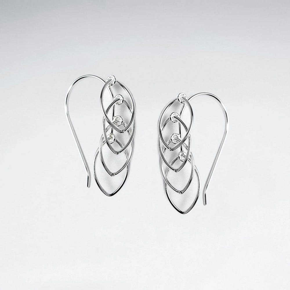 Sterling Silver Openwork Marquis Cascade Earrings