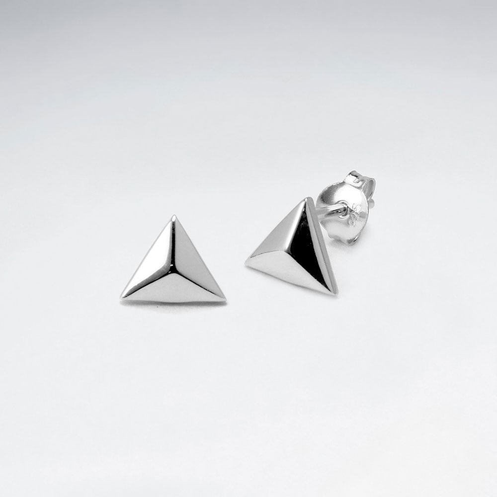3D Triangle Sterling Silver Stud Earrings