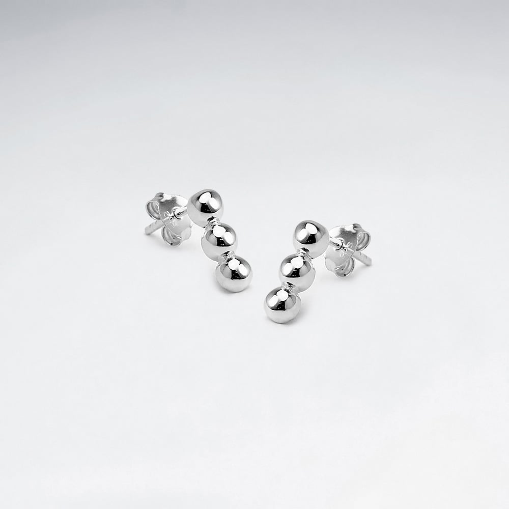 Triple Ball Stacked Sterling Silver Stud Earrings