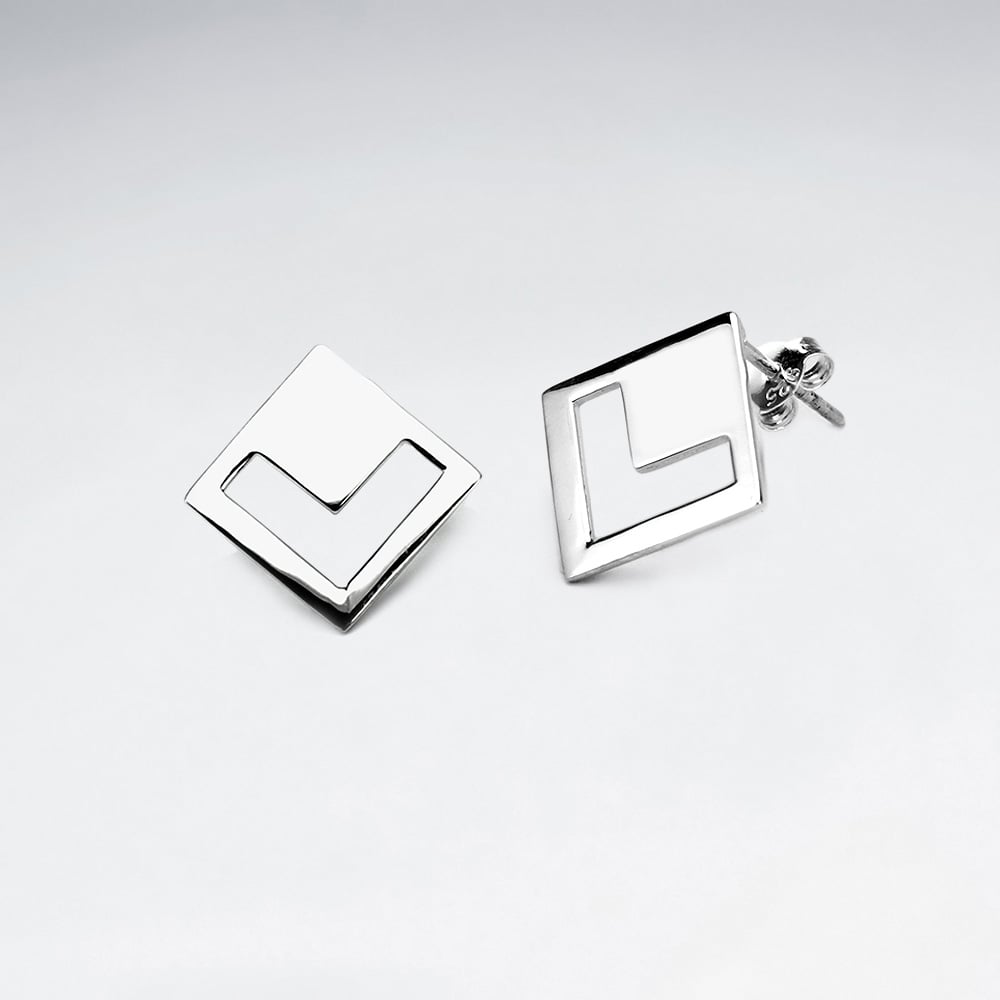 GeoMarqis Openwork Silver Chevron Stud Earrings