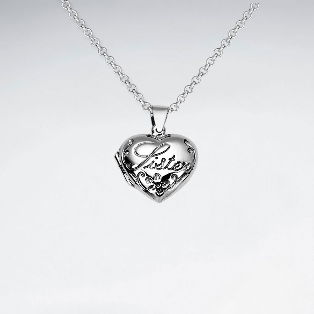 Oxidized "Sister" Keepsake Locket Pendant in Sterling Silver