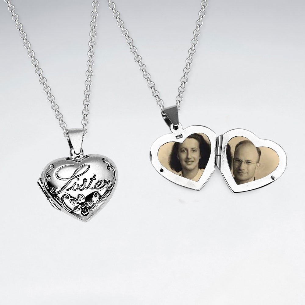 Oxidized "Sister" Keepsake Locket Pendant in Sterling Silver
