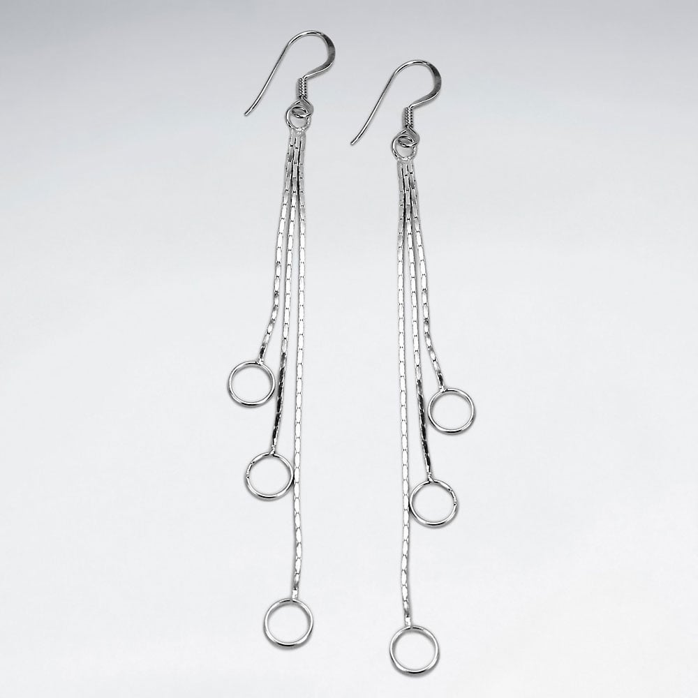 Dimensional Sterling Silver Openwork Circle Cascade Earrings