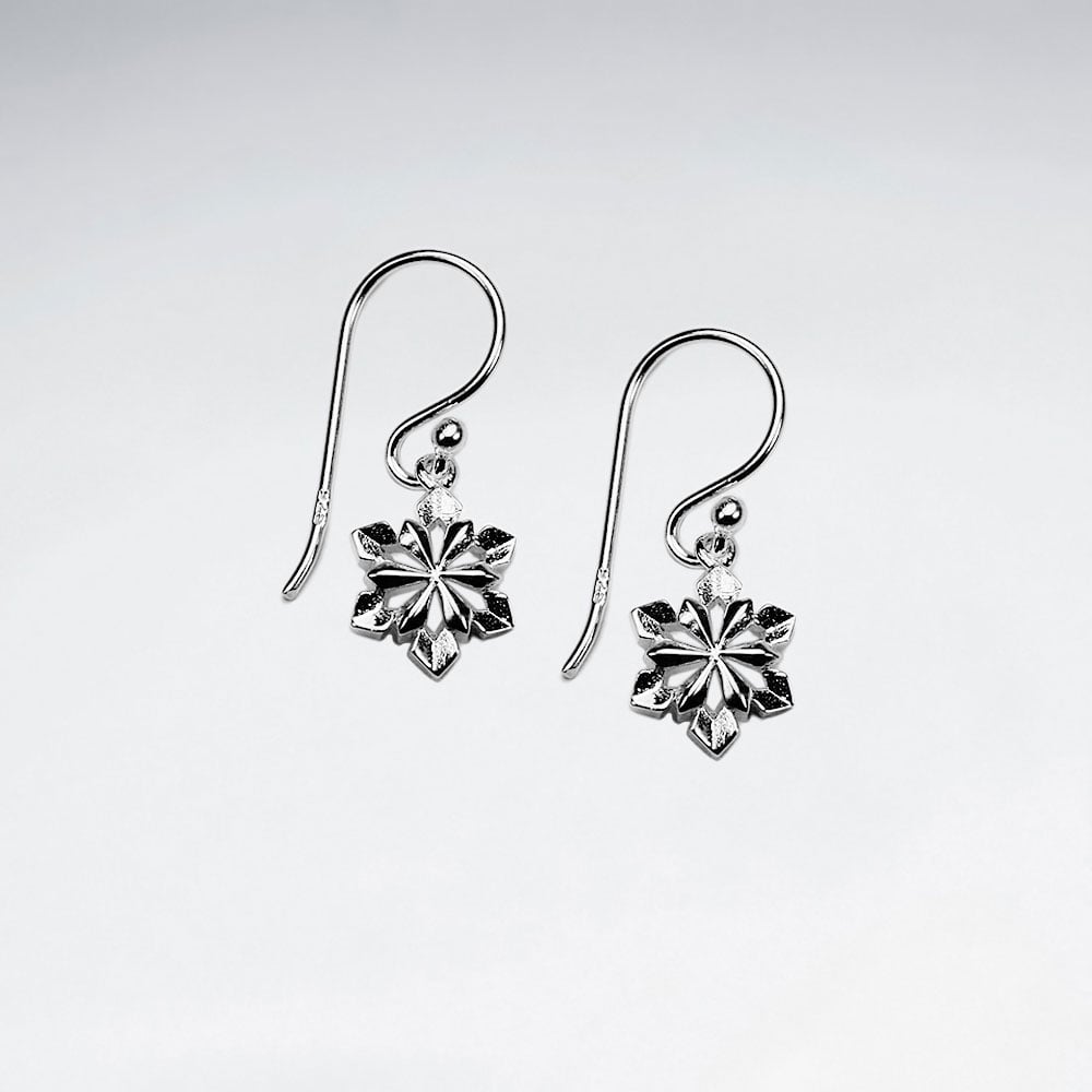 Snowflake Flower Dangle Earrings in Sterling Silver