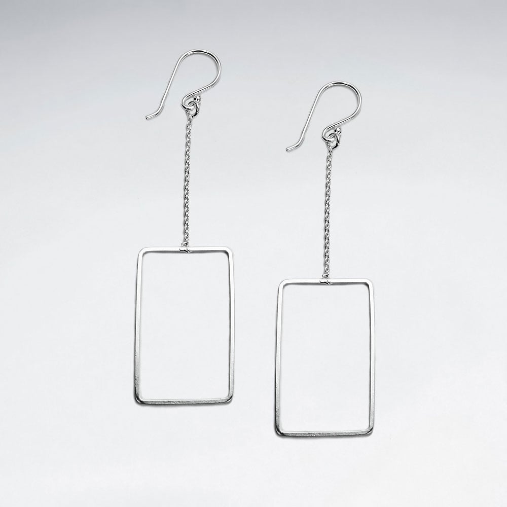 Dramatic Minimalist Sterling Silver Openwork Dangle Earrings