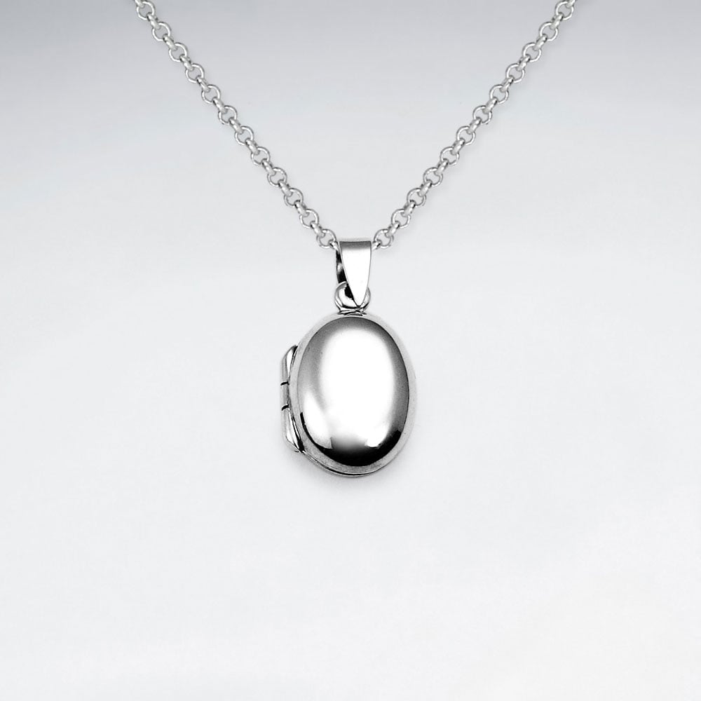 Smooth Silver Oval Pendant Locket