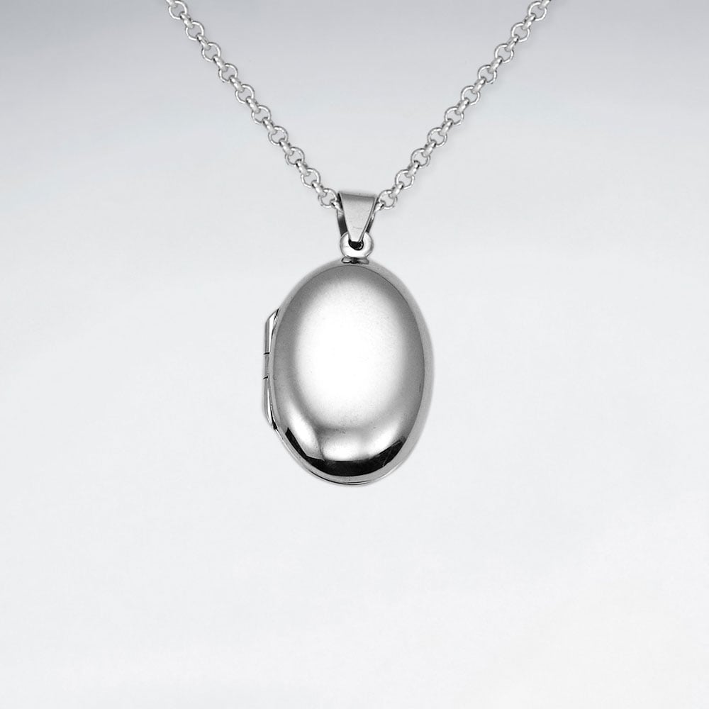 Smooth Silver Oval Pendant Locket