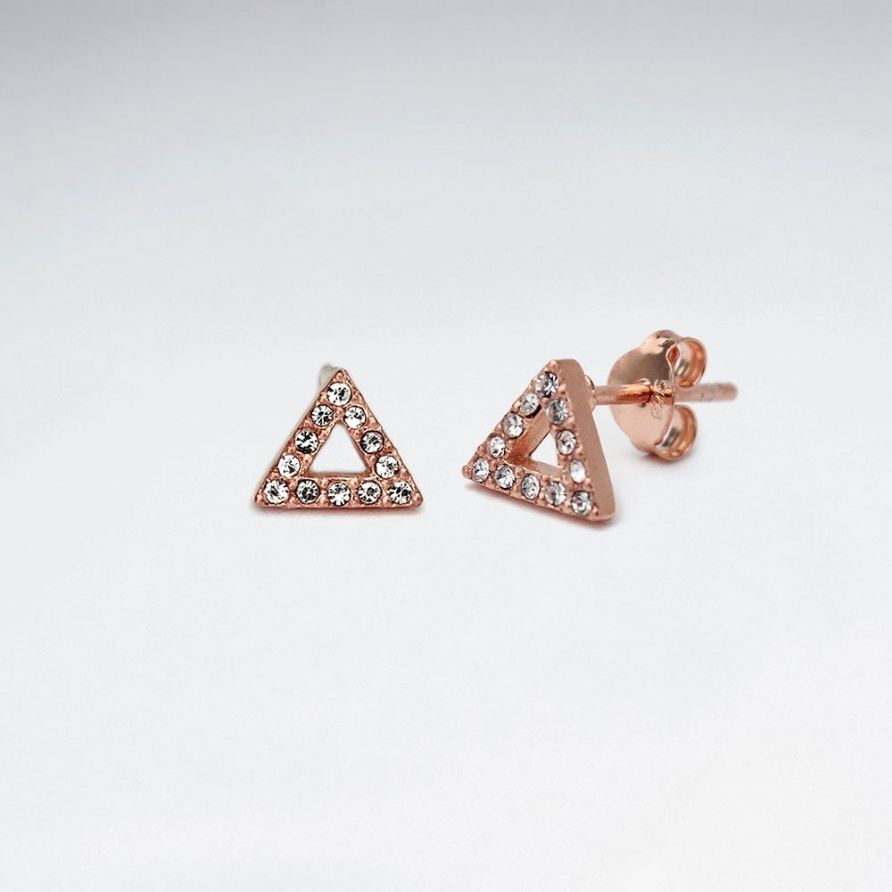 Crystal Encrusted Sterling Silver Openwork Triangle Earrings