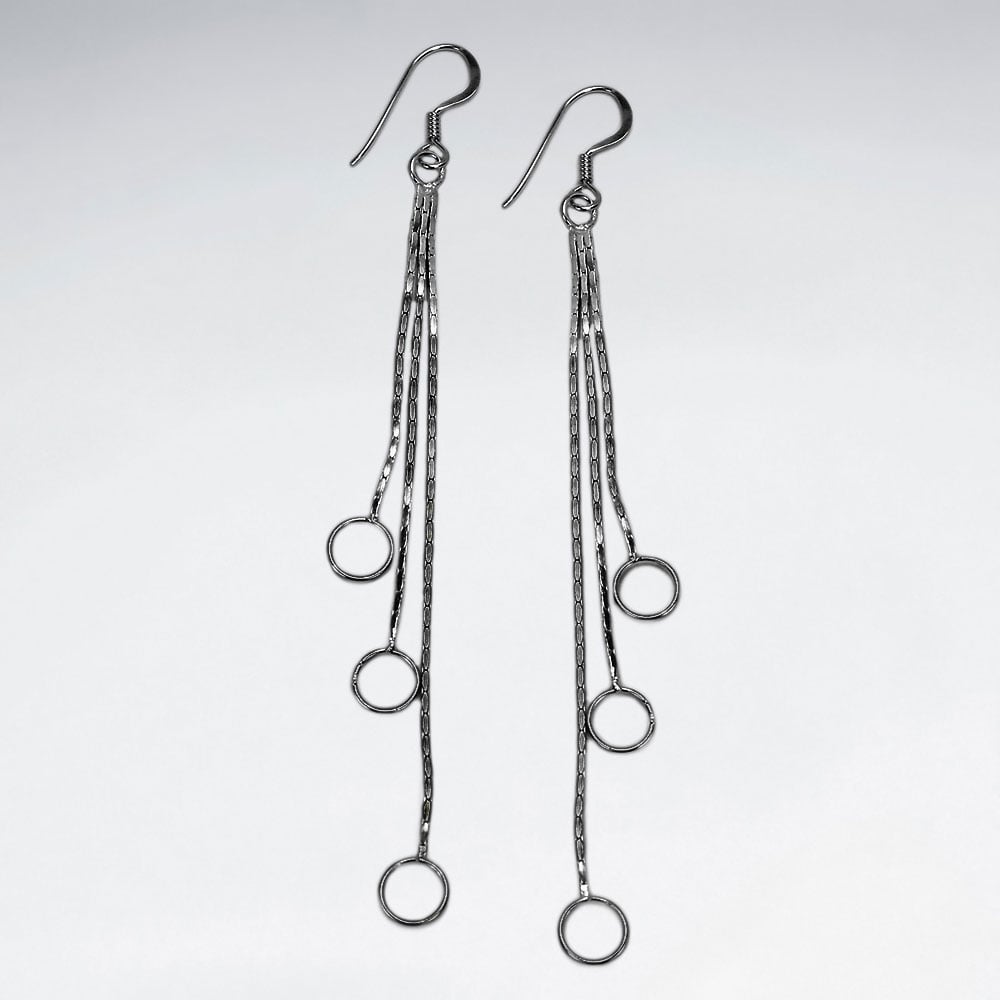 Dimensional Sterling Silver Openwork Circle Cascade Earrings