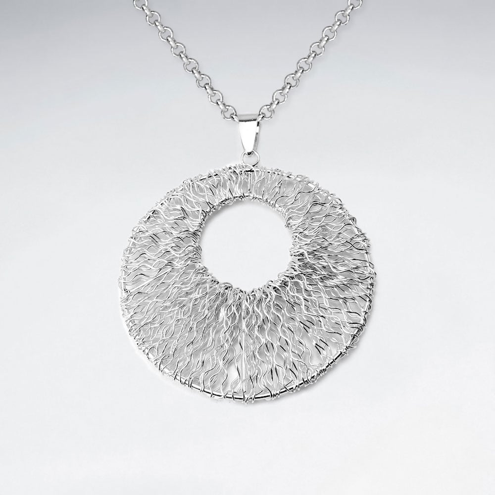 Sterling Silver Textured Flat Hoop Pendant