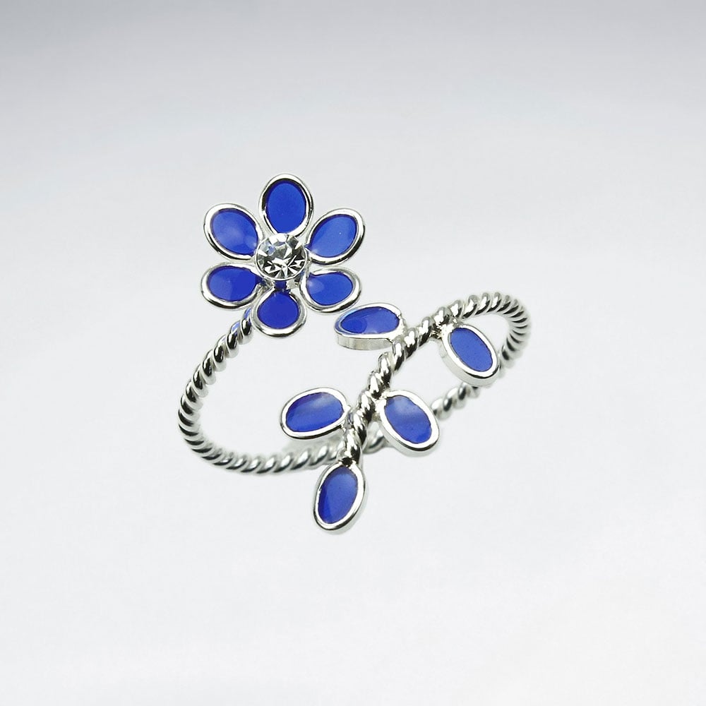 Enamel Flower and Leaf Wrap Ring