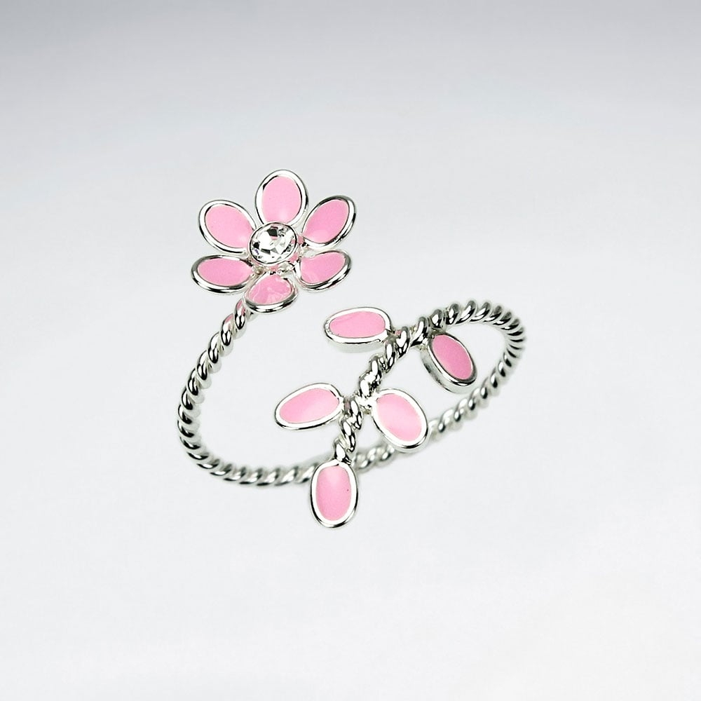 Enamel Flower and Leaf Wrap Ring