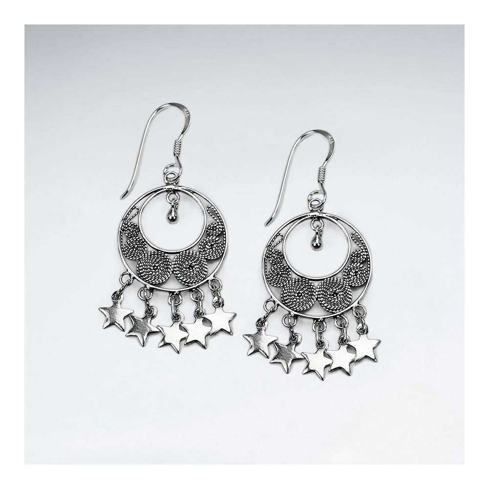 Oxidized Crescent Circle Design With Dangled Charms